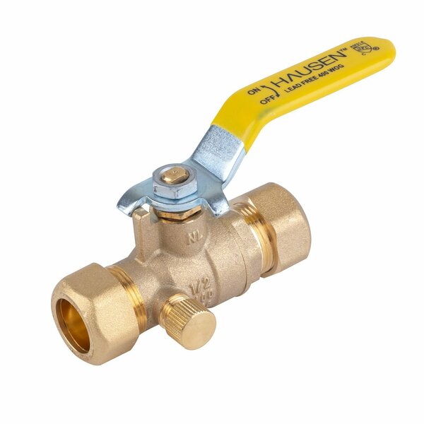 Hausen 1/2-inch Compression Standard Port Brass Ball Valve with Drain HA-BV115-1